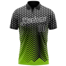 Load image into Gallery viewer, Custom Black Neon Green-Gray 3D Bowling Geometric Shape Performance Polo Shirt