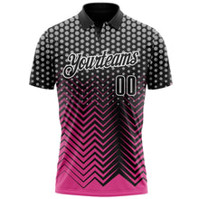 Load image into Gallery viewer, Custom Black Pink-Gray 3D Bowling Geometric Shape Performance Polo Shirt