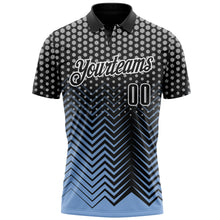 Load image into Gallery viewer, Custom Black Light Blue-Gray 3D Bowling Geometric Shape Performance Polo Shirt
