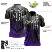 Load image into Gallery viewer, Custom Black Purple-Gray 3D Bowling Geometric Shape Performance Polo Shirt