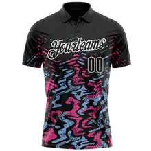 Load image into Gallery viewer, Custom Black Light Blue-Pink 3D Bowling Abstract Grunge Art Performance Polo Shirt
