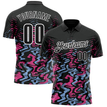 Load image into Gallery viewer, Custom Black Light Blue-Pink 3D Bowling Abstract Grunge Art Performance Polo Shirt