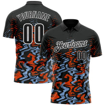Load image into Gallery viewer, Custom Black Light Blue-Orange 3D Bowling Abstract Grunge Art Performance Polo Shirt