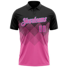 Load image into Gallery viewer, Custom Black Pink-Light Blue 3D Pattern Design Gradient Square Shape Performance Polo Shirt