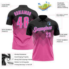 Load image into Gallery viewer, Custom Black Pink-Light Blue 3D Pattern Design Gradient Square Shape Performance Polo Shirt
