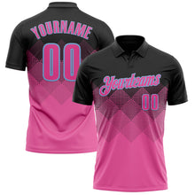 Load image into Gallery viewer, Custom Black Pink-Light Blue 3D Pattern Design Gradient Square Shape Performance Polo Shirt