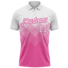 Load image into Gallery viewer, Custom White Pink 3D Pattern Design Gradient Square Shape Performance Polo Shirt