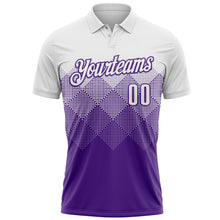 Load image into Gallery viewer, Custom White Purple 3D Pattern Design Gradient Square Shape Performance Polo Shirt