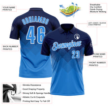 Load image into Gallery viewer, Custom Navy Powder Blue-White 3D Pattern Design Gradient Square Shape Performance Polo Shirt