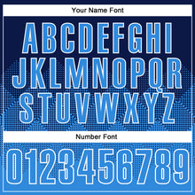 Load image into Gallery viewer, Custom Navy Powder Blue-White 3D Pattern Design Gradient Square Shape Performance Polo Shirt