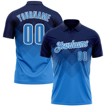 Load image into Gallery viewer, Custom Navy Powder Blue-White 3D Pattern Design Gradient Square Shape Performance Polo Shirt