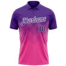 Load image into Gallery viewer, Custom Purple Pink-White 3D Pattern Design Gradient Square Shape Performance Polo Shirt