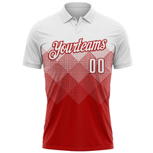 Load image into Gallery viewer, Custom White Red 3D Pattern Design Gradient Square Shape Performance Polo Shirt