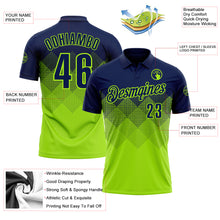 Load image into Gallery viewer, Custom Navy Neon Green 3D Pattern Design Gradient Square Shape Performance Polo Shirt