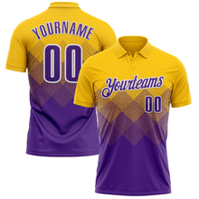 Load image into Gallery viewer, Custom Yellow Purple-White 3D Pattern Design Gradient Square Shape Performance Polo Shirt