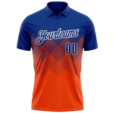 Load image into Gallery viewer, Custom Royal Orange-White 3D Pattern Design Gradient Square Shape Performance Polo Shirt