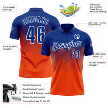 Load image into Gallery viewer, Custom Royal Orange-White 3D Pattern Design Gradient Square Shape Performance Polo Shirt