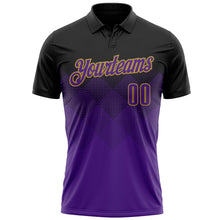 Load image into Gallery viewer, Custom Black Purple-Old Gold 3D Pattern Design Gradient Square Shape Performance Polo Shirt