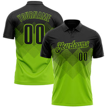 Load image into Gallery viewer, Custom Black Neon Green 3D Pattern Design Gradient Square Shape Performance Polo Shirt