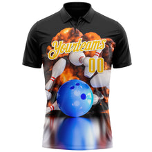 Load image into Gallery viewer, Custom Black Yellow-White 3D Bowling Burning Flame Performance Polo Shirt