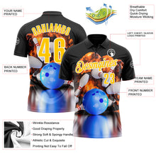 Load image into Gallery viewer, Custom Black Yellow-White 3D Bowling Burning Flame Performance Polo Shirt