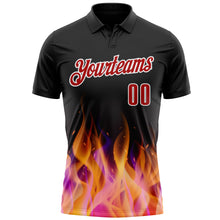 Load image into Gallery viewer, Custom Black Red-White 3D Bowling Burning Flame Performance Polo Shirt