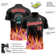 Load image into Gallery viewer, Custom Black Red-White 3D Bowling Burning Flame Performance Polo Shirt