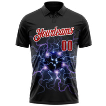 Load image into Gallery viewer, Custom Black Red-White 3D Bowling Lightning Performance Polo Shirt