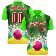 Load image into Gallery viewer, Custom Green Red-White 3D Bowling Bright Star Performance Polo Shirt