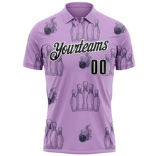 Load image into Gallery viewer, Custom Light Purple Black-White 3D Bowling Flaming Ball Performance Polo Shirt