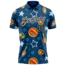 Load image into Gallery viewer, Custom Navy Black-White 3D Bowling Watercolor Performance Polo Shirt