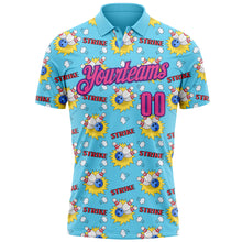 Load image into Gallery viewer, Custom Sky Blue Pink-Purple 3D Bowling Performance Polo Shirt