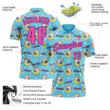Load image into Gallery viewer, Custom Sky Blue Pink-Purple 3D Bowling Performance Polo Shirt