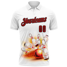 Load image into Gallery viewer, Custom White Red-Black 3D Bowling Performance Polo Shirt