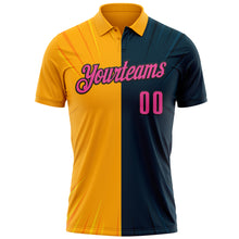 Load image into Gallery viewer, Custom Navy Pink Gold-Black 3D Bowling Performance Polo Shirt