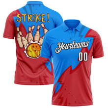 Load image into Gallery viewer, Custom Powder Blue White-Black 3D Bowling Performance Polo Shirt