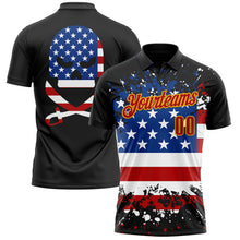 Load image into Gallery viewer, Custom Black Red-Gold 3D Cornhole American Flag Skull Performance Polo Shirt