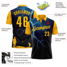 Load image into Gallery viewer, Custom Navy Gold 3D Cornhole Performance Polo Shirt