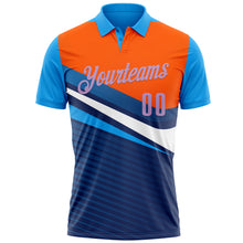 Load image into Gallery viewer, Custom Orange Light Purple Powder Blue-Navy 3D Cornhole Performance Polo Shirt