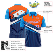 Load image into Gallery viewer, Custom Orange Light Purple Powder Blue-Navy 3D Cornhole Performance Polo Shirt