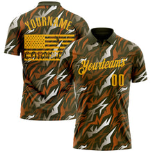 Load image into Gallery viewer, Custom Olive Gold 3D Cornhole American Flag Performance Salute To Service Polo Shirt