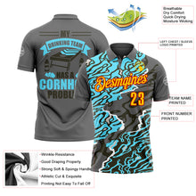 Load image into Gallery viewer, Custom Steel Gray Yellow-Red 3D Cornhole Fluid Performance Polo Shirt
