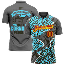 Load image into Gallery viewer, Custom Steel Gray Yellow-Red 3D Cornhole Fluid Performance Polo Shirt