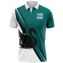 Load image into Gallery viewer, Custom Teal White-Black 3D Pattern Design Animal Swan Performance Polo Shirt
