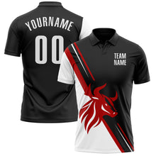 Load image into Gallery viewer, Custom Black White-Red 3D Pattern Design Animal Bull Performance Polo Shirt