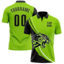 Load image into Gallery viewer, Custom Neon Green Black-White 3D Pattern Design Animal Leopard Performance Polo Shirt