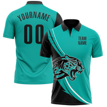 Load image into Gallery viewer, Custom Aqua Black-White 3D Pattern Design Animal Leopard Performance Polo Shirt