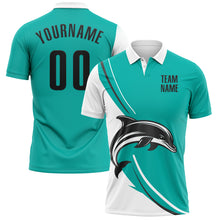 Load image into Gallery viewer, Custom Aqua Black-White 3D Pattern Design Animal Dolphin Performance Polo Shirt