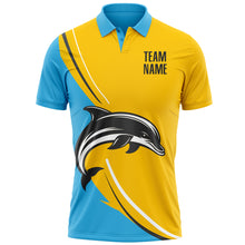 Load image into Gallery viewer, Custom Yellow Black-Sky Blue 3D Pattern Design Animal Dolphin Performance Polo Shirt