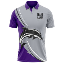 Load image into Gallery viewer, Custom Gray Black-Purple 3D Pattern Design Animal Dolphin Performance Polo Shirt